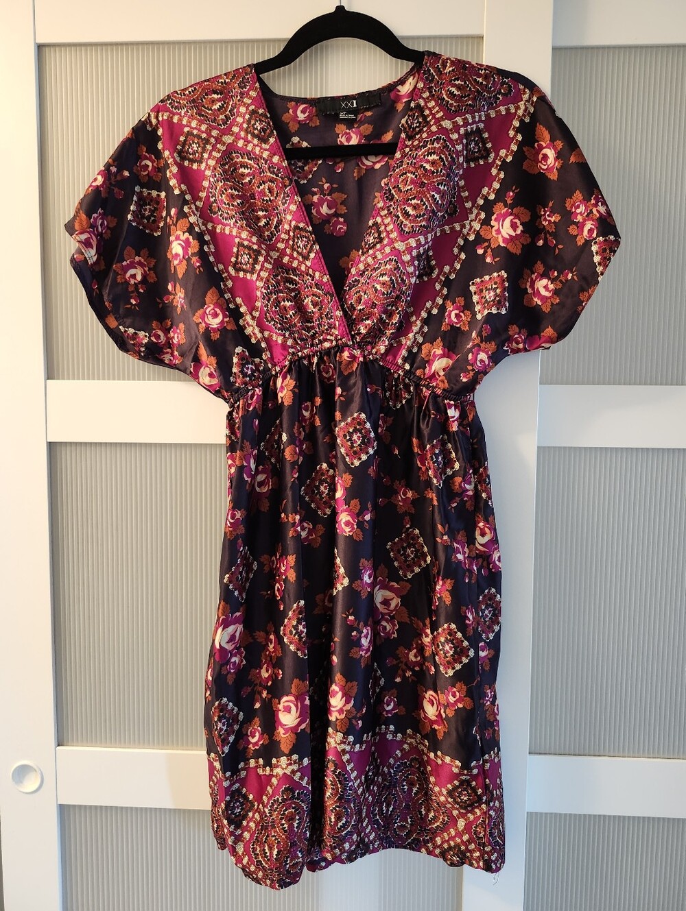 V-neck Brocaded Mini Dress
